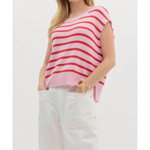 NEW ENTRO all the love striped sweater in pink - Picture 3 of 3